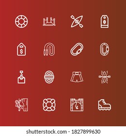 Bearbeitbar 16 Seilsymbole für Web und Mobile. Seilensatz inklusive Ikonen Linie Klettern, Bungee Jumping, Lifesaver, Kayak, Boxshorts, Seile, Krane, Carabiner, Springen auf Rot