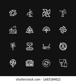 Editable 16 rotation icons for web and mobile. Set of rotation included icons line Sync, Reload, Panoramic view, Fan, Rotate, Vr, Virtual reality, Windmill on black background