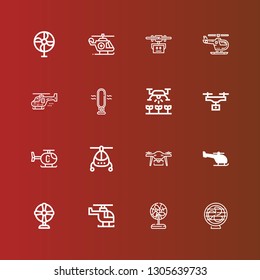 Editable 16 rotor icons for web and mobile. Set of rotor included icons line Fan, Helicopter, Drone on red