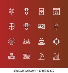 Editable 16 router icons for web and mobile. Set of router included icons line Wifi, Antenna, Router, Signal, Computing, Wifi signal, Firewall, Wireless on red