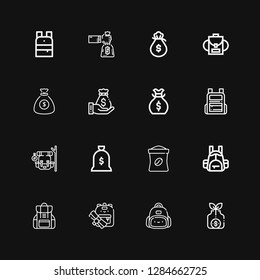 Editable 16 sack icons for web and mobile. Set of sack included icons line Money bag, Backpack, Coffee bag on black background