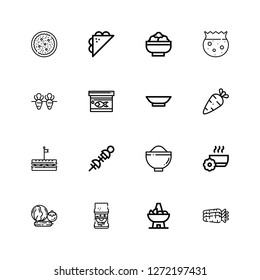Editable 16 salad icons for web and mobile. Set of salad included icons line Carrots, Bowl, Sandwich, Vegetables, Fish food, Carrot, Salad on white background