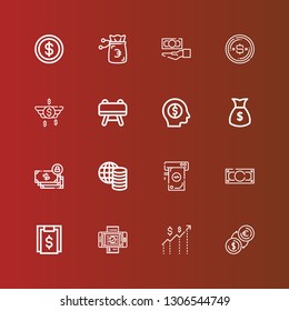 Editable 16 salary icons for web and mobile. Set of salary included icons line Money, Bill, Buck, Dollar, Cash, Coin on red