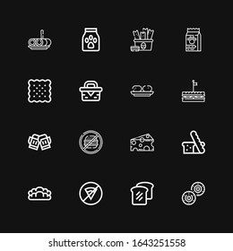 Editable 16 sandwich icons for web and mobile. Set of sandwich included icons line Biscuit, Bread, No fast food, Cheese, Junk food, Toast, Sandwich, Croquette on black background