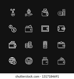 Editable 16 saving icons for web and mobile. Set of saving included icons line Wallet, Coin, Coins, Energy on black background