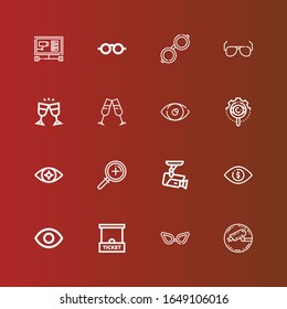 Editable 16 see icons for web and mobile. Set of see included icons line Cctv, Glasses, Ticket office, Eye, Zoom, View, Sunglasses on red