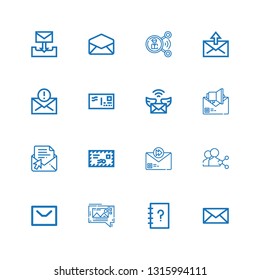 Editable 16 send icons for web and mobile. Set of send included icons line Mail, Contacts, Mms, Message, Share, Email, Envelope on white background