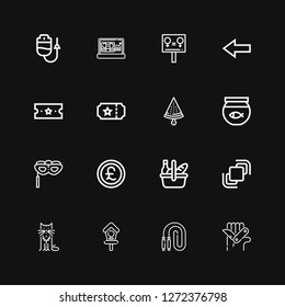 Editable 16 shadow icons for web and mobile. Set of shadow included icons line Swiss army knife, Jumping rope, Bird house, Cat, Hidrive, Picnic, Pound, Eye mask on black background