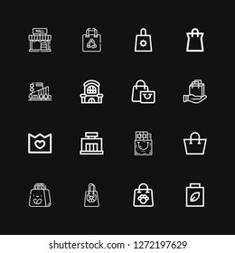 Editable 16 shopper icons for web and mobile. Set of shopper included icons line Shopping bag, Gift bag, Mall, Merchandise on black background