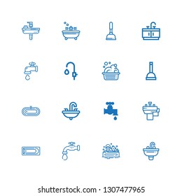 Editable 16 sink icons for web and mobile. Set of sink included icons line Sink, Bath, Faucet, Basin, Plunger, Washbowl, Water tap, Bathroom on white background