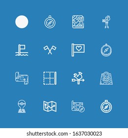 Editable 16 south icons for web and mobile. Set of south included icons line Compass, Map, Vane, Border, Flag, Flags, Explorer on blue background