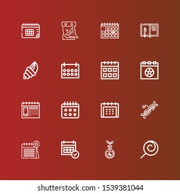 Editable 16 spiral icons for web and mobile. Set of spiral included icons line Lollipop, Transgenics, Calendar, Dna, Seashell, Notebook on red