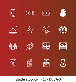 Editable 16 stack icons for web and mobile. Set of stack included icons line Money, Coins, Coin, Salver, Invoice on red