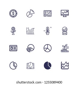 Editable 16 stats icons for web and mobile. Set of stats included icons line Line chart, Chart, Pie chart, Growth, Graph, Stats, Statistics, Diagram on white background