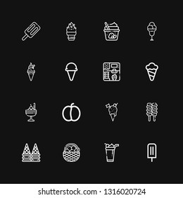 Editable 16 strawberry icons for web and mobile. Set of strawberry included icons line Ice cream, Fruit, Plum on black background