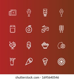 Editable 16 strawberry icons for web and mobile. Set of strawberry included icons line Mangosteen, Ice cream, Kiwi, Fruit bowl, Strawberry, Apricot, Jam on red