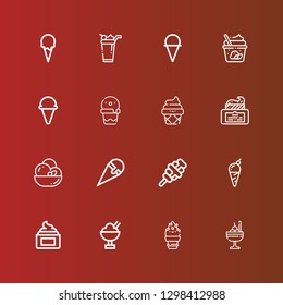 Editable 16 sundae icons for web and mobile. Set of sundae included icons line Ice cream, Cream on red