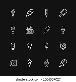 Editable 16 sundae icons for web and mobile. Set of sundae included icons line Ice cream, Cream on black background