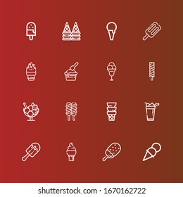 Editable 16 sundae icons for web and mobile. Set of sundae included icons line Ice cream on red