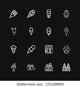 Editable 16 sundae icons for web and mobile. Set of sundae included icons line Ice cream, Cream on black background