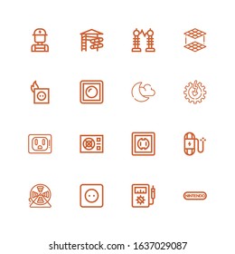 Editable 16 switch icons for web and mobile. Set of switch included icons line Nintendo, Voltmeter, Socket, Wire, Power, Night mode, Dimmer, Plug, Layers, Electricity on white background