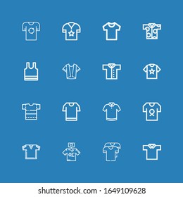 Editable 16 t icons for web and mobile. Set of t shirt line icons including:Polo shirt, Shirt, Tshirt, Sleeveless on blue background