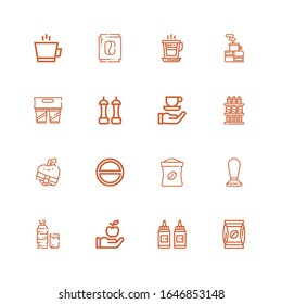 Editable 16 iconos de sabor para web y móvil. Conjunto de gustos incluye iconos línea Café, condimento, Apple, Bebida, Bolsa de café, Sal, Bebidas sobre fondo blanco