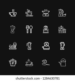 Editable 16 teapot icons for web and mobile. Set of teapot included icons line Teapot, Cooking, Tea, Kettle, Blender, Utensils on black background