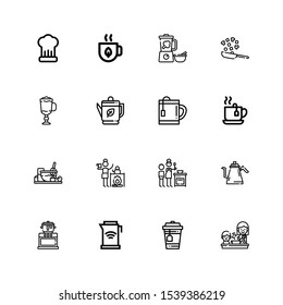 Editable 16 teapot icons for web and mobile. Set of teapot included icons line Cooking, Tea, Kettle, Cappuccino, Blender on white background