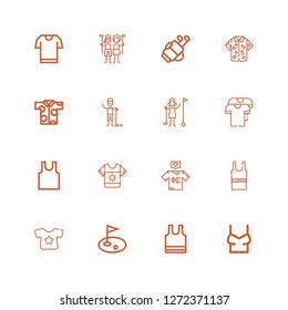 Editable 16 tee icons for web and mobile. Set of tee included icons line Shirt, Sleeveless, Golf, Sleeveless shirt, Tshirt, Golfer on white background