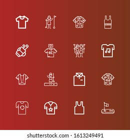 Editable 16 tee icons for web and mobile. Set of tee included icons line Golf, Sleeveless, Shirt, Golfer, Tshirt, Sleeveless shirt on red