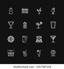 Editable 16 tequila icons for web and mobile. Set of tequila included icons line Bar, Cocktail, Drink, Soda, Can on black background