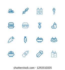 Editable 16 tomato icons for web and mobile. Set of tomato included icons line Ketchup, Courgette, Mustard, Salad, Bitterballen, Radish, Vegetables, Aubergine on white background