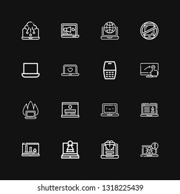 Editable 16 touchscreen icons for web and mobile. Set of touchscreen included icons line Laptop, Touch screen, Cellphone, No phones on black background