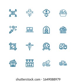 Editable 16 tractor icons for web and mobile. Set of tractor included icons line Tractor, Cement truck, Farming, Barn, Garbage truck, Vehicle, Scarecrow, Crop on white background