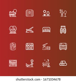 Editable 16 trunk icons for web and mobile. Set of trunk included icons line Wood, Park, Bench, Treasure, Chest, Firewood, Log, Trunk, Reforestation on red