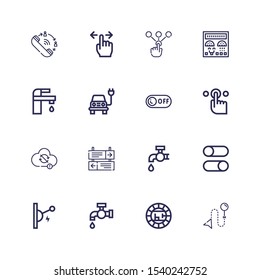 Editable 16 turn icons for web and mobile. Set of turn included icons line Direction, Electric, Tap, Switch, Switches, Sync, Off, Control panel, Choice, Queue on white background