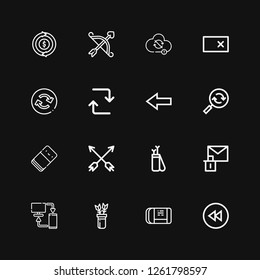 Editable 16 undo icons for web and mobile. Set of undo included icons line Backward, Eraser, Arrows, Sync, Erase, Arrow, Reload, Back, Repeat, Refund on black background