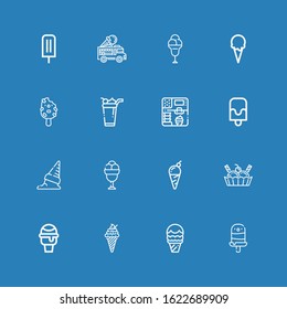 Editable 16 vanilla icons for web and mobile. Set of vanilla included icons line Popsicle, Ice cream, Icecream, Ice cream truck on blue background