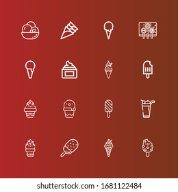 Editable 16 vanilla icons for web and mobile. Set of vanilla included icons line Popsicle, Ice cream, Cream, Spices on red