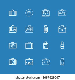 Editable 16 voyage icons for web and mobile. Set of voyage included icons line Suitcase, Briefcase, Case, Luggage on blue background
