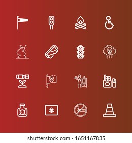Bearbeitbare 16 Warnsymbole für Web und Mobile. Warensatz mit den Symbolen Zeile Kone, Rauchen, Spam, Giftig, Zigarette, Raucher, Rauchen, Piratenflagge, Bomb, Bio-Waffe, Ampel auf Rot
