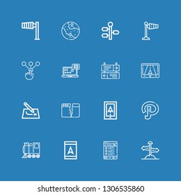 Editable 16 way icons for web and mobile. Set of way included icons line Direction sign, Tracking, Gps, Locomotive, Path, Navigation, Split, Route, Direction on blue background