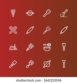 Editable 16 whisk icons for web and mobile. Set of whisk included icons line Spatula, Rolling pin, Whisk, Cooking, Wooden spoon, Pizza cutter, Slotted spoon on red