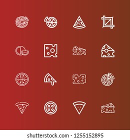 Editable 16 whole icons for web and mobile. Set of whole included icons line Cheese, Pizza, Crop on red
