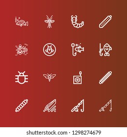 Editable 16 worm icons for web and mobile. Set of worm included icons line Fishing, Caterpillar, Centipede, Bug on red