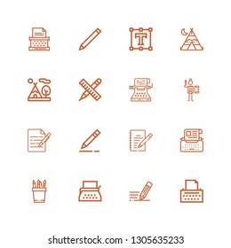 Editable 16 writer icons for web and mobile. Set of writer included icons line Copywriter, Write, Typewriter, Pencil, Writing, Tipi, Text editor on white background