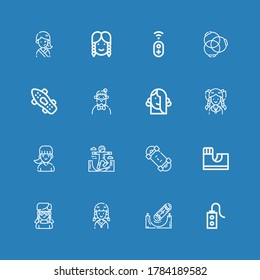 Editable 16 youth icons for web and mobile. Set of youth included icons line Controller, Skateboard, Girl, Skate park, Hipster, Ponytail on blue background