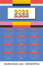 Idea de diseño de calendario editable 2022. Fácil de editar con archivo vectorial. Puede usar para su contenido creativo. Especialmente para tu calendario de pared del próximo año.
