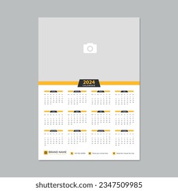 Bearbeitbare 2024 Kalender Design Vorlage für glückliches neues Jahr. Englischer Vektorkalender